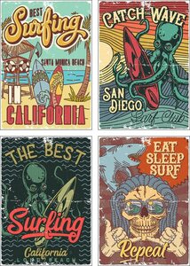 Artland Poster »Surfen in Kalifornien«, Sprüche & Texte (4 Stück), Poster, Wandbild, Bild, Wandposter