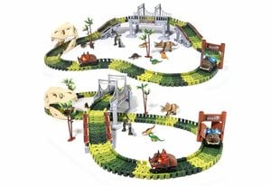 Esun Autorennbahn »289 Stück Rennstrecke Dinosaurier Spielzeuge Flexible Zugbahnen mit 8 Dinosaurier-Figuren,2 elektrische Rennauto-Fahrzeuge Spielset mit Lichtern Dinosaurier-Weltrennens für