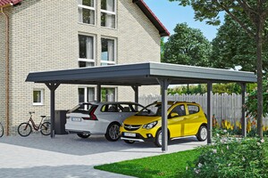 SKAN HOLZ Carport Wendland 630 x 637 cm mit EPDM-Dach, schwarze Blende, schiefergrau