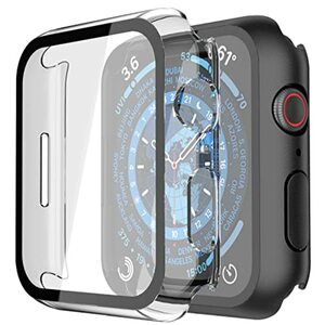Misxi 2-Stück PC Hülle mit Displayschutz aus Gehärtetem Glas Kompatibel mit Apple Watch Series 8 Series 7 41mm, Rundum HD Ultradünne Schutzhülle für iWatch, 1 Schwarz + 1 Transparent