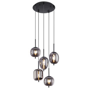 GLOBO Pendelleuchte schwarz Metall Rauchglas B/L: ca. 57,5x150 cm E14 5 Brennstellen