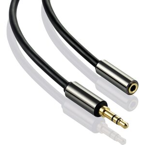 Poppstar HQ Audio Klinkenkabel 3.5mm Stecker-Buchse (Alugehäuse, Kontakte vergoldet),schwarz, 1x2m