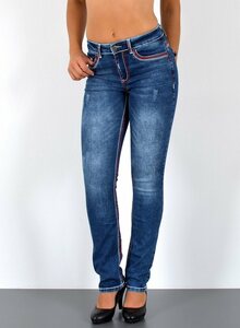 ESRA Straight-Jeans »G1200« High Waist Straight Fit Jeans Damen mit dicker Naht, bis Übergröße / Plussize Größe, Damen Straight Leg Jeans mit Kontrastnähten Hochbund, Gerade Schnitt Jeans Dam