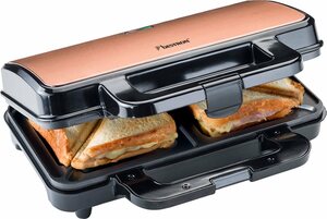 bestron Sandwichmaker XL Sandwich-Toaster, 900 W, antihaftbeschichtet, für 2 Sandwiches, Schwarz/Kupfer