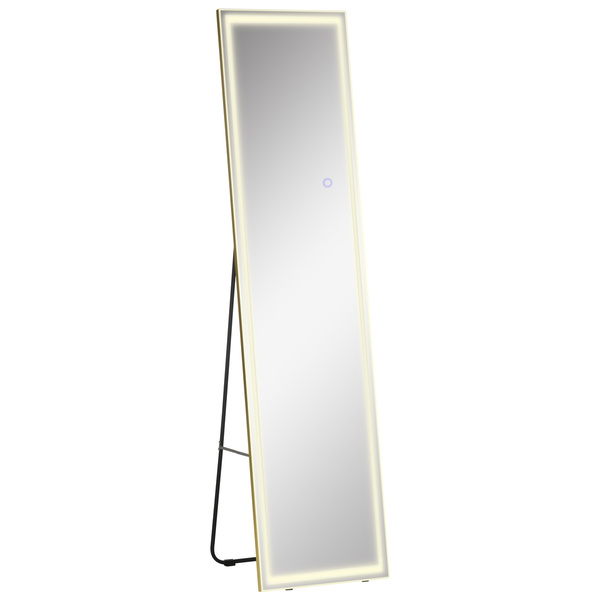 Bild 1 von HOMCOM 2 in 1 Standspiegel, Wandspiegel, Ganzkörperspiegel mit LED-Beleuchtung, Garderobenspiegel aus Aluminium, Ankleidespiegel für Schlafzimmer, Wohnzimmer, Silber+Gold, 40 x 37 x 156,5 cm