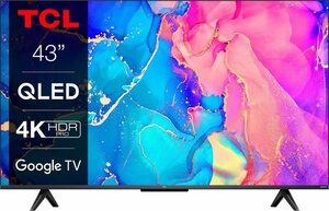 TCL 43C631X1 QLED-Fernseher (108 cm/43 Zoll, 4K Ultra HD, Smart-TV, Google TV, HDR Premium, Dolby Atmos, HDMI 2.1, Metallgehäuse, ONKYO-Sound)