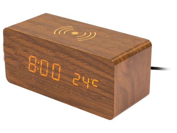 Bild 4 von AURIOL Digitaler Holzwecker mit Qi®-Ladestation, dekoratives Holzgehäuse