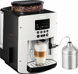 Krups Kaffeevollautomat EA8161, inkl. Edelstahl-Milchbehälter, 3 Temperaturstufen + 3 Mahlstärken, LCD-Anzeige, Auto Cappuccino