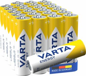 VARTA »Energy AA Mignon LR6« Batterie, LR06, 24er Pack Alkaline Batterien - Made in Germany - ideal für Spielzeug Taschenlampe und andere batteriebetriebene Geräte