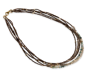 PEARLS FOR GIRLS Kette 5-lagige Damen Halskette mit Glasperlen Braun