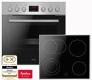 Bild 1 von Amica Backofen-Set exclusives Design Amica Einbauherd Set Glaskeramik Kochfeld Backofen Umluft Timer Bräterzone, mit ., Setam Clean Reinigung