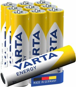 VARTA »Energy AAA Micro LR3« Batterie, LR03, 10er Pack Alkaline Batterien - Made in Germany - ideal für Spielzeug Taschenlampe und andere batteriebetriebene Geräte