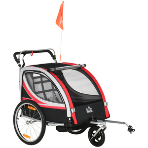 HOMCOM Kinderanhänger, 2 in 1 Design, Fahrradanhänger mit Mesh-Tür für 2 Kinder, Kinderwagen mit Bremse,Anhänger mit Aufbewahrungstasche,Oxfordstoff