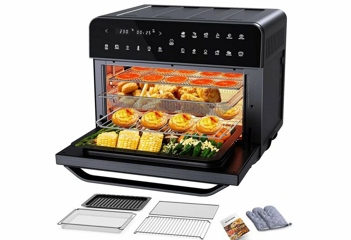 Bild 1 von Calmdo Heißluftfritteuse CD-AF25EU, 1800 W, 25L-XXL Heißluftfritteuse Fassungsvermogen 2 kg Airfryer Backofen mit 12 Programme,1800W Digitalen LED-Display mit 5 Zubehor