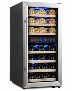 kalamera Weinkühlschrank KRC-33BSS, für 33 Standardflaschen á 0,75l,2 zonen,5-10°C/10-18°C, LED-Display, Edelstahl Glastür