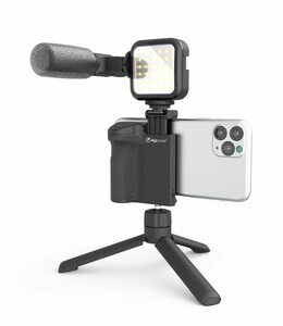 DigiPower »Vlogging Set "Follow me" mit LED-Videoleuchte + Mikrofon + Kameragriff mit Handy Halterung + Mini-Stativ, kompatibel mit Smartphones, für TikTok, Youtube, Live-Streaming und Meetings« S