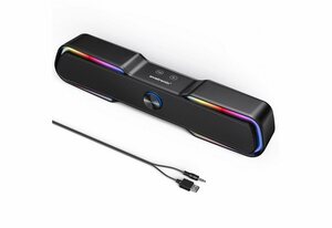 Evatronic Evatronic Computerlautsprecher, USB-betriebene RGB-Lautsprecher, Bluetooth 5.0, Stereo-Soundbar mit Lautstärkeregler, Touch-Steuerung, 3,5-mm-AUX-Eingangsanschluss für Laptops, PCs,