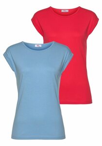 Flashlights T-Shirt (2er-Pack) mit überschnittenen Schultern & kleinem Ärmelaufschlag