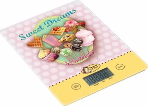 bestron Küchenwaage »Sweet Dreams«, (3-tlg), digital, mit LCD-Anzeige, Retro Design, Tragkraft 5 kg, Präzision auf 1 g, Glas, Rosa