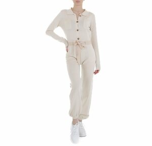 Ital-Design Overall »Damen Freizeit« Stretch Langer Jumpsuit in Creme