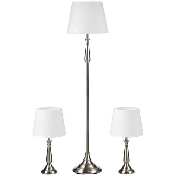 Bild 1 von HOMCOM 3er-Lampenset inkl. 2 Tischleuchte, 1 Stehlampe, im Vintage-Design, Stehleuchte und Tischlampe Set mit E27 Sockel für Wohnzimmer, Schlafzimmer, Creme