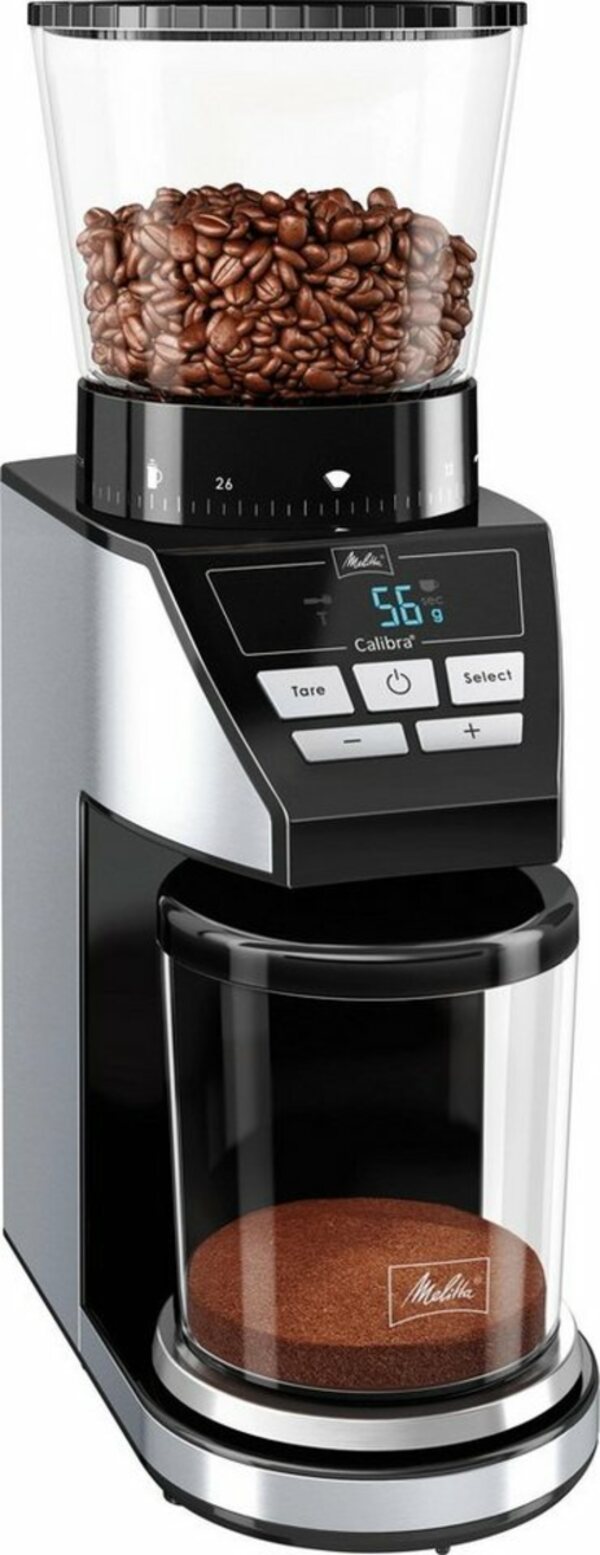 Bild 1 von Melitta Kaffeemühle Calibra 1027-01 schwarz-Edelstahl, 160 W, Kegelmahlwerk, 375 g Bohnenbehälter