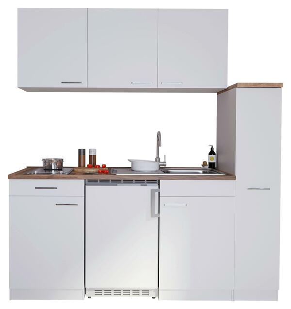 Bild 1 von Küchenzeile Economy m. Geräten 180 cm Weiß/Nussbaum Dekor