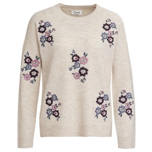 Damen Strickpullover mit Blumen-Stickerei