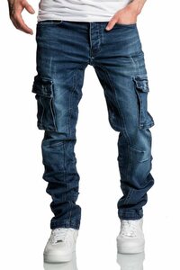 Amaci&Sons Straight-Jeans »CARY« Herren Regular Fit Cargo Denim Jeans Hose
