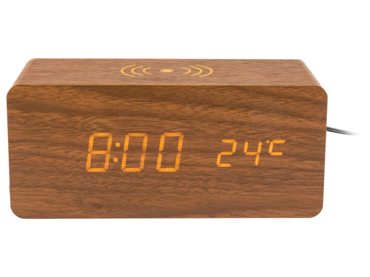 Bild 1 von AURIOL Digitaler Holzwecker mit Qi®-Ladestation, dekoratives Holzgehäuse