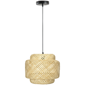 HOMCOM Hängelampe Deckenlampe mit E27 Sockel, Hängeleuchte mit Bambus-Lampenschirm, verstellbare Wohnzimmerleuchte, im Boho-Stil für Flur, Natur, Ø35 x 35cm