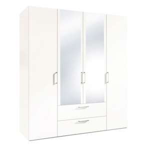 LIV‘IN Kleiderschrank SAN DIEGO 4-türig weiß - 4 Dehtüren davon 2 Spiegeltüren - 2 Schubladen - 3 Kleiderstangen - 3 Einlegeböden - Griffe alufarbig