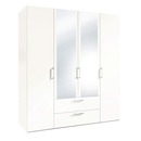 Bild 1 von LIV‘IN Kleiderschrank SAN DIEGO 4-türig weiß - 4 Dehtüren davon 2 Spiegeltüren - 2 Schubladen - 3 Kleiderstangen - 3 Einlegeböden - Griffe alufarbig