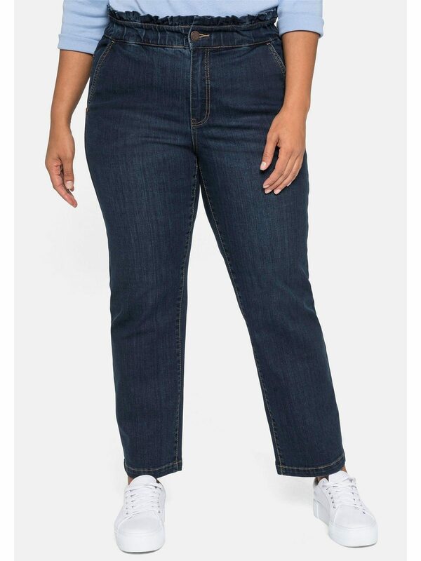 Bild 1 von Sheego Stretch-Jeans »Jeans« in gerader Form mit gerafftem High-Waist-Bund