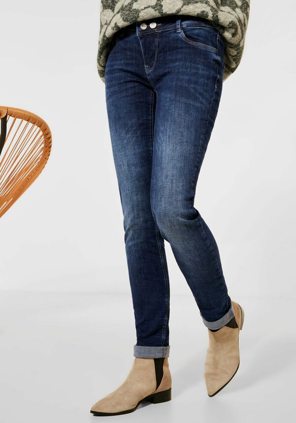 Bild 1 von STREET ONE Slim-fit-Jeans »Style Jane« mit Wording-Stickerei in Kickfarbe