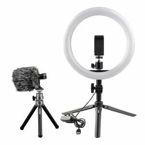 DÖRR Vlogging Kit VL-26 Ringlicht mit Mikrofon CV-01 (3 Licht-Modi mit unterschiedlichen Farbtemperaturen)