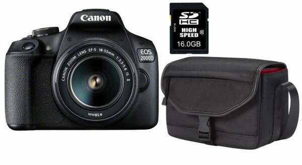 Bild 1 von CANON Spiegelreflexkamera EOS 2000D EF-S 18-55 IS II Value Up Kit inkl. Tasche SB130 und 16GB SD-Karte (24,1 MP, 3 Zoll, WiFi kompatibel, Full HD)