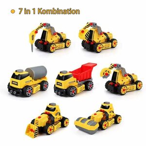 BeebeeRun Spielzeug-LKW »7 in 1 DIY Montage Giga Trucks«, (Bagger Spielzeugauto, Baumaschine Set), Ideale Baustellenfahrzeug für Junge und Mädchen ab 3 4 5 Jahren