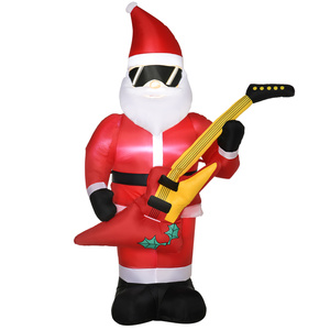 Outsunny 215 cm Aufblasbarer Weihnachtsmann mit E-Gitarre mit LED Wasserdicht