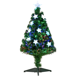 HOMCOM Weihnachtsbaum 0,9 m Christbaum Kunsttanne 90 Äste mit LED-Lichtern Anti-Rutsch-Pads zerlegba