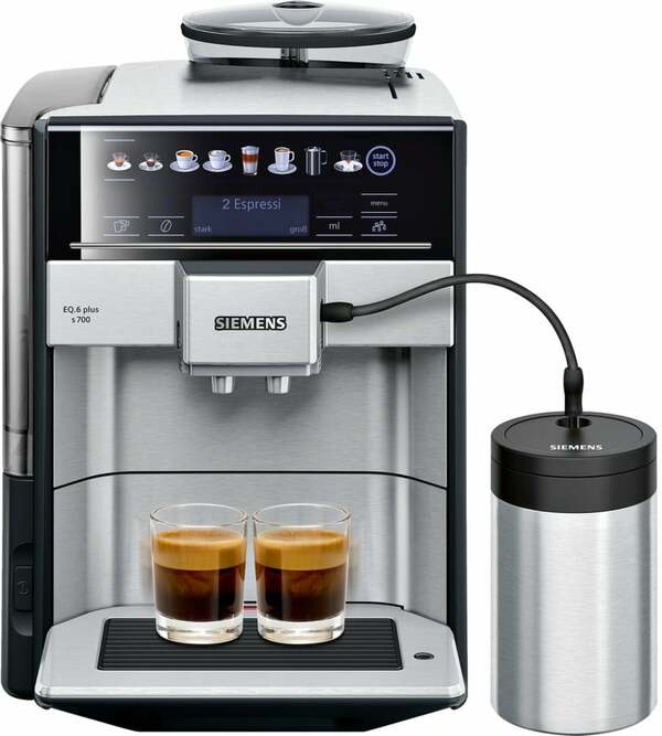 Bild 1 von SIEMENS EQ.6 plus s700 TE657M03DE Edelstahl, schwarz Kaffeevollautomat (coffeeSelect Display, autoMilk Clean, oneTouch DoubleCup, beleuchtetes Tassenpodest, iAroma System)