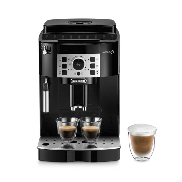 Bild 1 von DELONGHI ECAM 20.116.B MAGNIFICA S schwarz/silber Kaffeevollautomat (Kegelmahlwerk, leise, herausnehmbar, Milchschaum-Düse, Spül-Programm, Entkalkungs-programm)