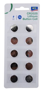 aro Knopfzellen CR2025, Lithium, 3 V, 10 Stück