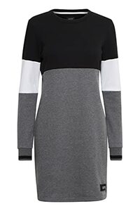 OXMO Omila Damen Sweatkleid Freizeitkleid Kleid Langarm Regular Fit, Größe:L, Farbe:Black (194007)