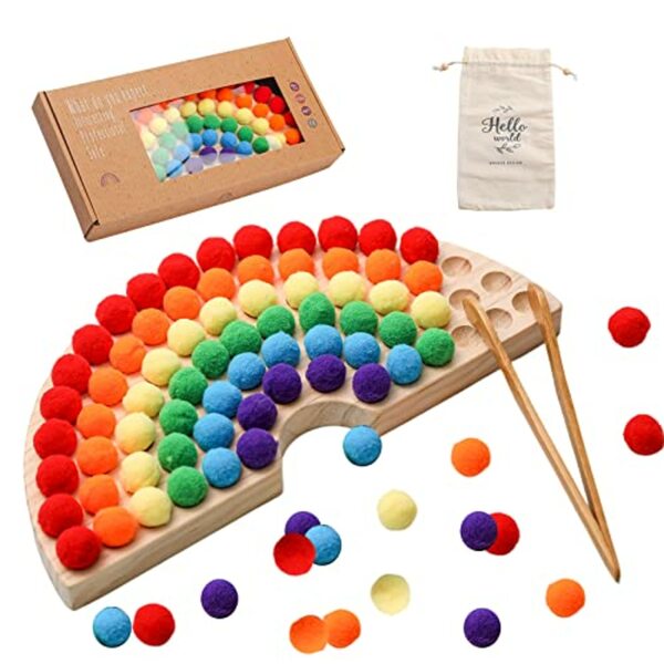 Bild 1 von OESSUF Holz Peg Board Perlen Spiel Holz Clip Perlen Spiel Regenbogen Ball Elimination Spiel Spielzeug Farbklassifizierung Feinmotorik Montessori Pädagogisches Spielzeug (Regenbogenfarbe)
