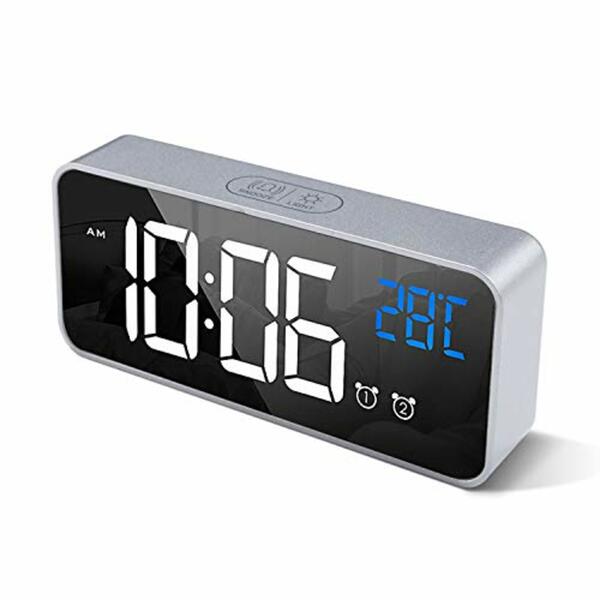 Bild 1 von HOMVILLA Digitaler Wecker mit Große LED Temperaturanzeige, Tischuhr Spiegelalarm mit Dual Alarm Snooze Zeit 4 Stufen Einstellbarer Helligkeitsdimmer 13 Musik USB Ladeanschluss Nachttisch Schlafzimme