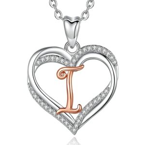 INFUSEU Schmuck Damen Buchstaben, I Anhänger Rosegold Namenskette Sterling Silber 925 Kette Doppeltes Herz Alphabet Halskette Für Freundin Damen