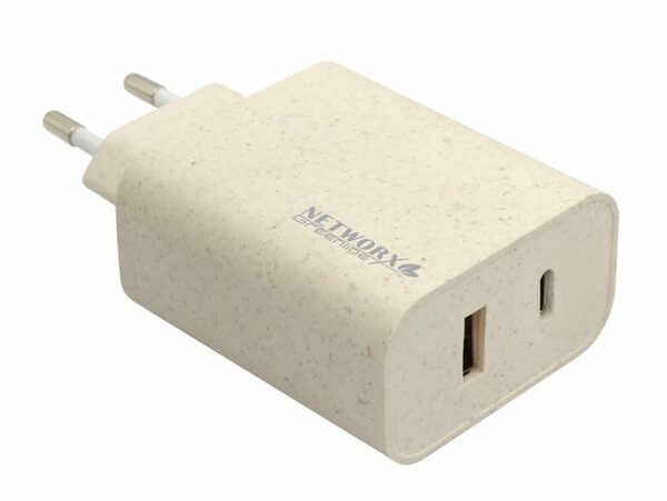 Bild 1 von Networx Greenline Dual-Port-Netzteil, 1x USB-C, 1x USB-A, 38 W, braun