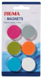 SIGMA Magnet, farbig sortiert,  Ø 32 mm, 6 Stück