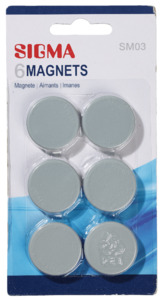 SIGMA Magnet,  Ø 32 mm, silber, 6 Stück